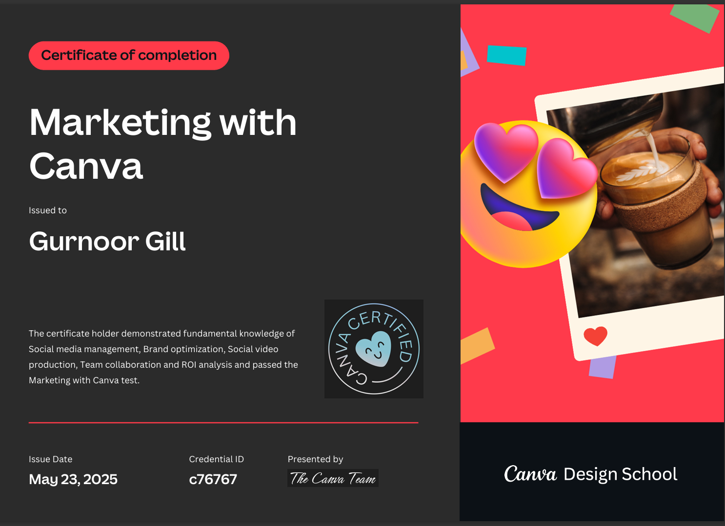 Gurnoor Gill (Digital Marketer) added her certificate